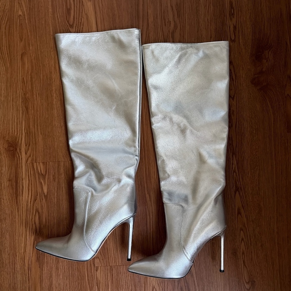 Paris Texas Silver Metallic Over-the-Knee Stiletto Boots